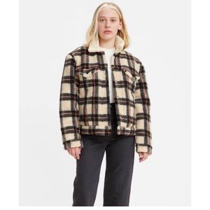 Levi’s Ex boyfriend plaid Sherpa trucker jacket